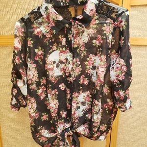 Sheer Floral Skull Top S/M